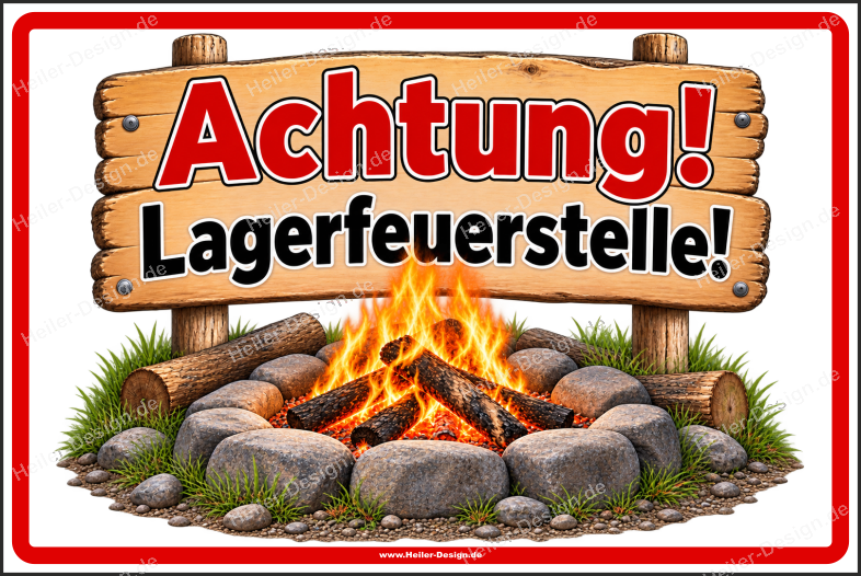 Hinweisschild Achtung! Lagerfeuerstelle!
