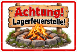 Hinweisschild Achtung! Lagerfeuerstelle!