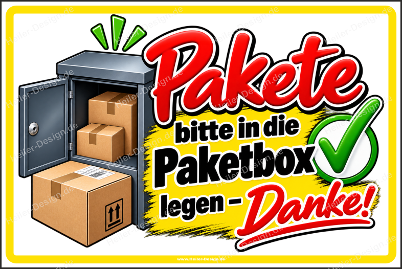 Hinweisschild Pakete bitte in die Paketbox legen – Danke!