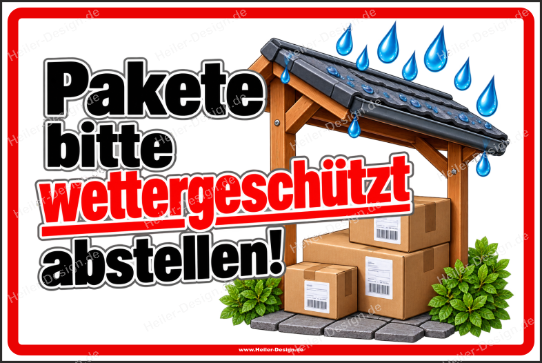 Hinweisschild Pakete bitte wettergeschützt abstellen!