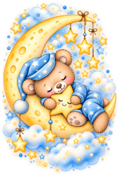 Wandtattoo Teddybär auf Sichelmond mit Stern blaue...