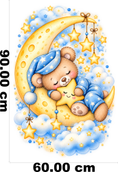 Teddy Bear on Crescent Moon Wall Decal with Star Blue Watercolor Boys