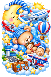 Wandtattoo Teddybär mit Flugzeugen...