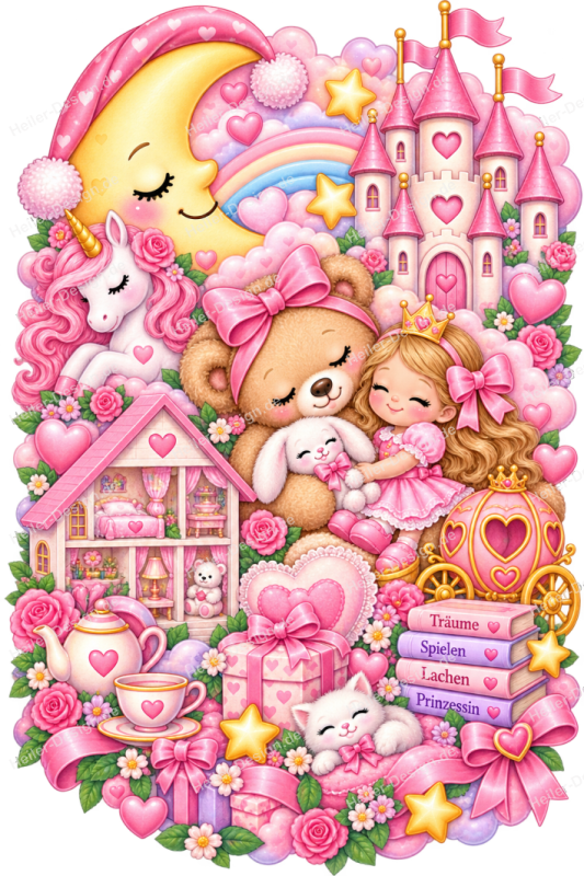 Wandtattoo Prinzessin Teddybär Einhorn Schloss Puppenhaus für Mädchen