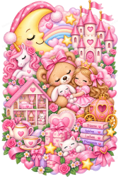Wandtattoo Prinzessin Teddybär Einhorn Schloss Puppenhaus für Mädchen