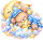 Teddy Bear on Clouds Wall Decal with Crescent Moon and Stars Watercolor Blue