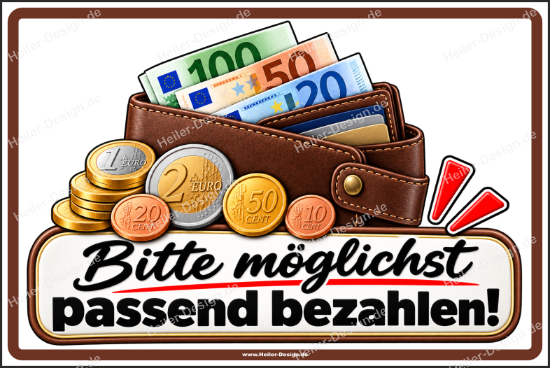 Hinweisschild Bitte möglichst passend bezahlen