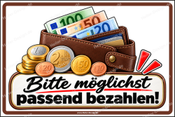 Hinweisschild Bitte möglichst passend bezahlen