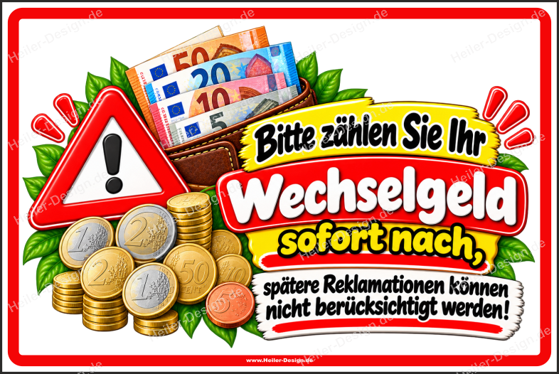 Schild Bitte zählen Sie Ihr Wechselgeld sofort nach, spätere Reklamationen können nicht berücksichtigt werden! - 2