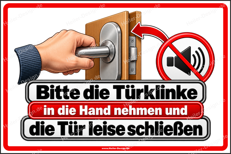 Hinweisschild Bitte die Türklinke in die Hand nehmen und die Tür leise schließen - 4