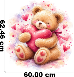 Wandtattoo Teddybär mit großem rosa Herz und Herzen im Aquarellstil