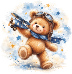 Wandtattoo Teddybär Pilot mit Flugzeug Fliegerbrille...