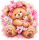 Wandtattoo Teddybär mit Puppe Herzen und Blumen im Aquarellstil