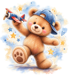 Wandtattoo Teddybär mit Spielzeugflugzeug...