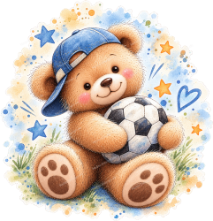 Wandtattoo Teddybär mit Fußball Baseballcap...