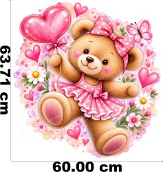 Wandtattoo Teddybär mit Herzballon Blumen und Schmetterling im Aquarellstil