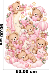 Wandtattoo Teddybären mit Mond Einhorn Heißluftballon und Sternen