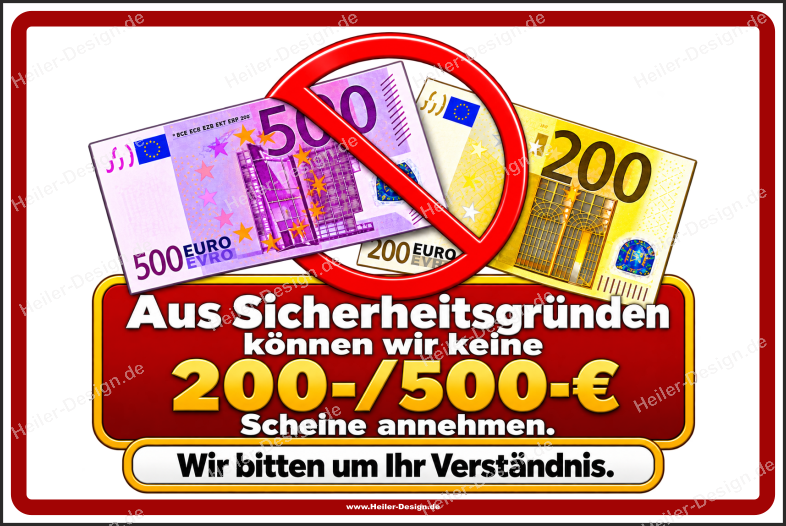 Notice Sign For Security Reasons, We Cannot Accept €200 or €500 Banknotes. - 2