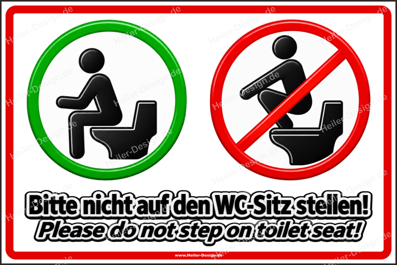 Bilingual Notice Sign Please Do Not Stand on the Toilet Seat! Bitte nicht auf den WC-Sitz stellen!