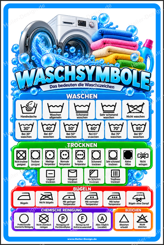 Textilpflegesymbol Pflegesymbol Waschsymbole Piktogramme zur Kennzeichnung von Textilien - 2