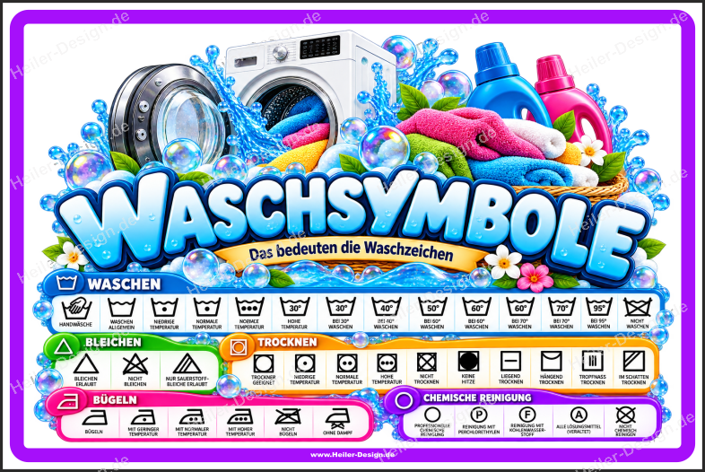 Textilpflegesymbol Pflegesymbol Waschsymbole Piktogramme zur Kennzeichnung von Textilien - 3