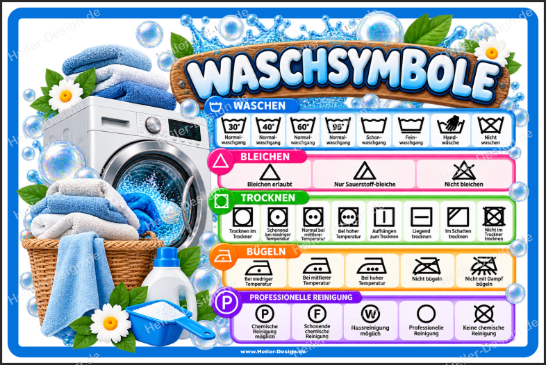 Textilpflegesymbol Pflegesymbol Waschsymbole Piktogramme zur Kennzeichnung von Textilien - 5