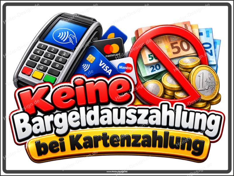 Hinweisschild Keine Bargeldauszahlung bei Kartenzahlung