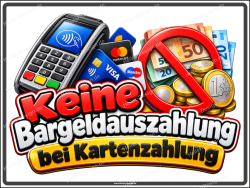 Hinweisschild Keine Bargeldauszahlung bei Kartenzahlung