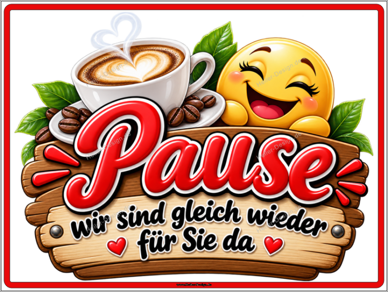 Hinweisschild Pause – wir sind gleich wieder für Sie da