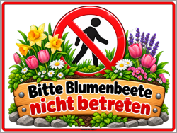 Verbotsschild Bitte Blumenbeete nicht betreten
