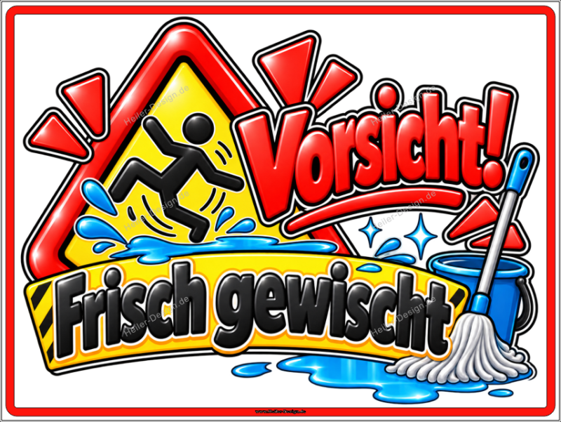 Warnschild Vorsicht! Frisch gewischt