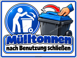 Gebotsschild Mülltonnen nach Benutzung schließen