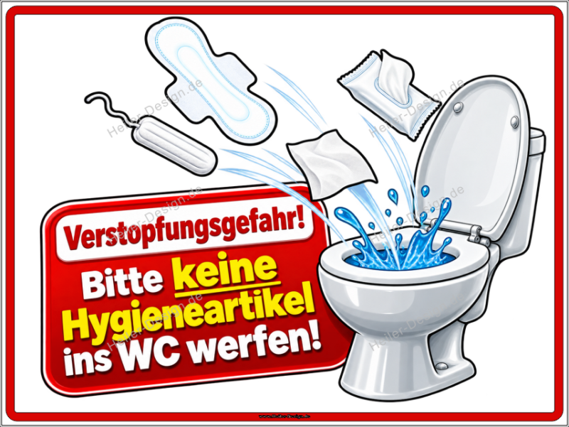 Hinweisschild Verstopfungsgefahr! Bitte keine Hygieneartikel ins WC werfen. - 1