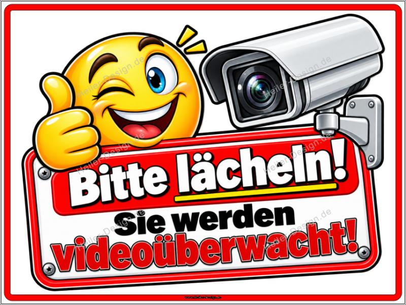 Hinweisschild Bitte lächeln Sie werden videoüberwacht