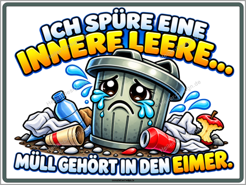 Hinweisschild Ich spüre eine innere Leere. Müll gehört in den Eimer.