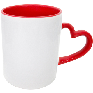 Tasse weiß innen rot mit rotem Herzgriff