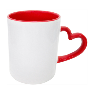 Tasse weiß innen rot mit rotem Herzgriff